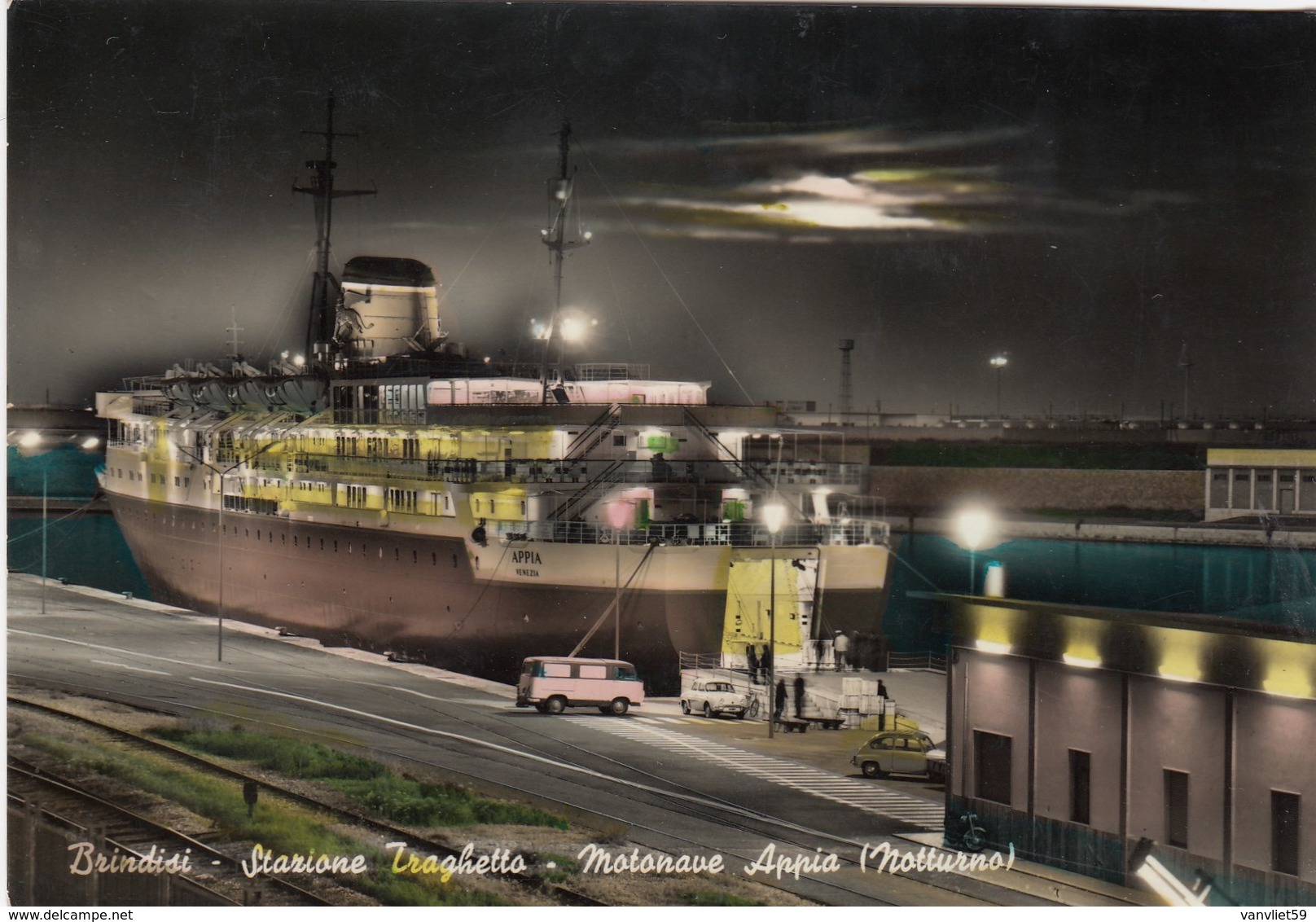 BRINDISI-STAZIONE TRAGHETTO-MOTONAVE =APPIA=NOTTURNO-CARTOLINA VERA FOTOGRAFIA-NON VIAGGIATA NEL 1960 - Brindisi