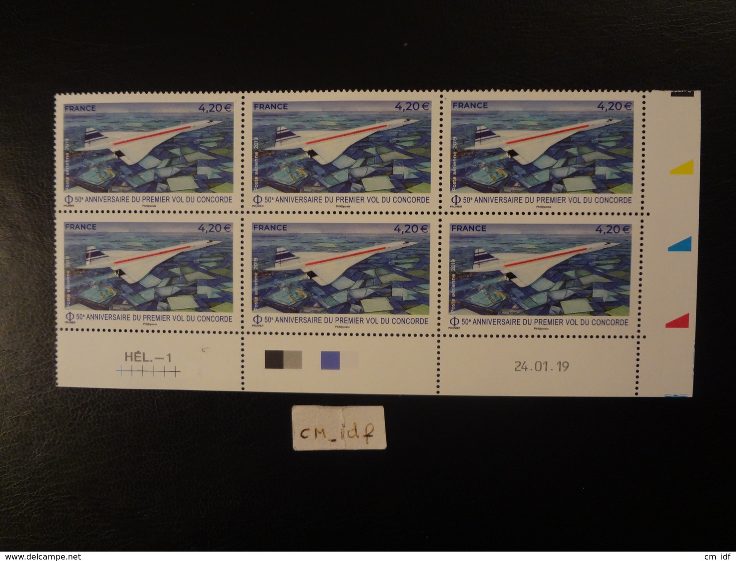 FRANCE 2019 PA 83 4,20 POSTE AERIENNE 50 EME ANNIVERSAIRE DU PREMIER VOL DU CONCORDE BLOC SIX TIMBRES DATÉ 24.01.19 - Luftpost