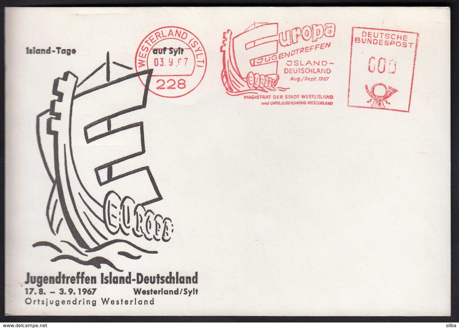 Germany Westerland 1967 / Europa Youth Meeting Island - Germany / Island Day In Sylt / Ship / Machine Stamp, EMA - European Ideas