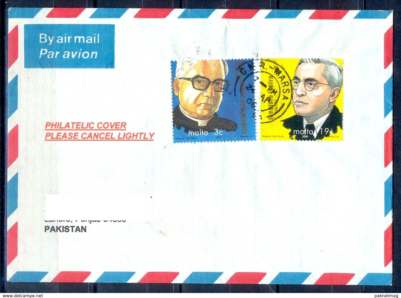 K492- Postal Used Cover. Posted  From Malta To Pakistan. Famous People. - Malta