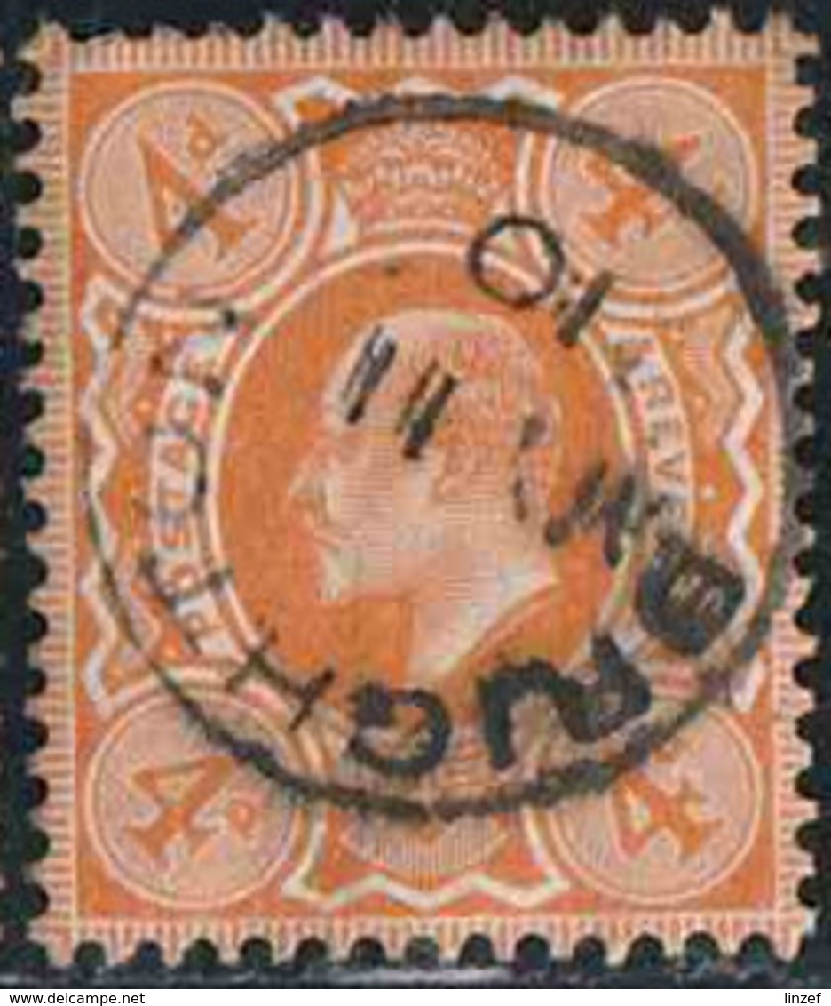 GB 1909 Yv. N°122 - 4p Orange - Oblitéré - Usati