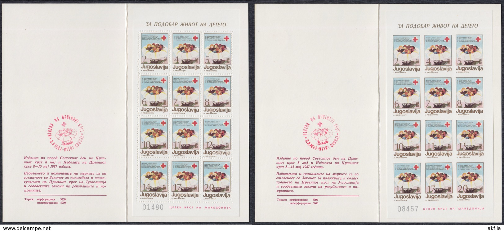 Yugoslavia 1987 Red Cross - For Better Child Life, Surcharge, Booklet Perforated And Imperforated  Michel 123-134 - Markenheftchen
