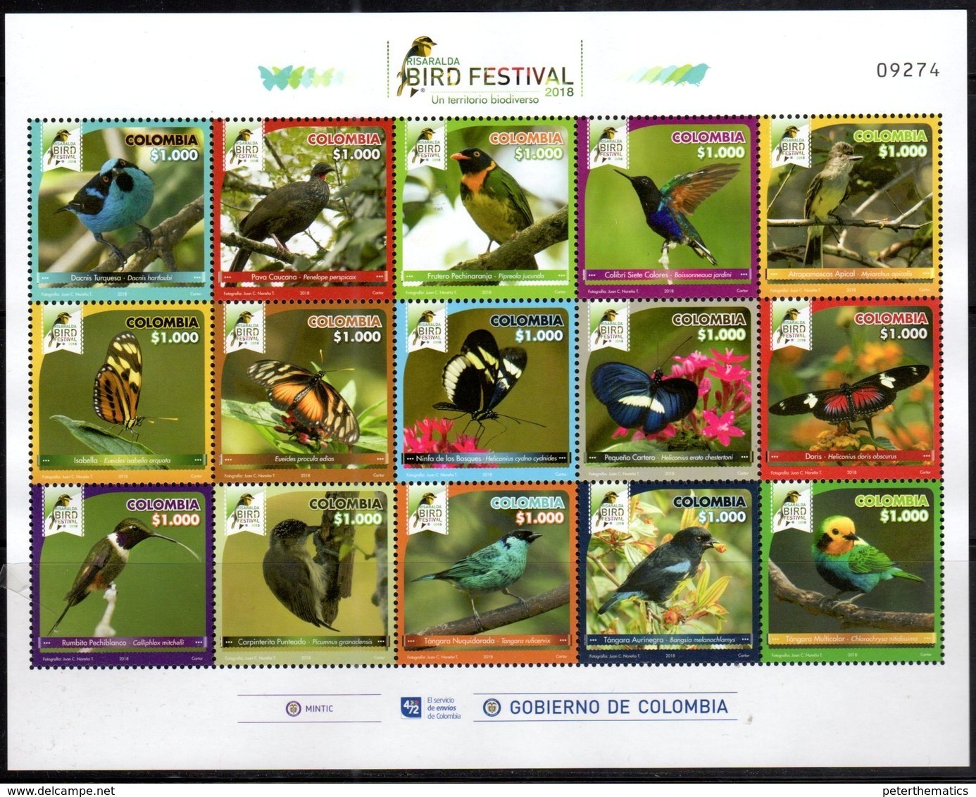 COLOMBIA, 2018, MNH, BIRDS, BUTTERFLIES, SHEETLET - Andere & Zonder Classificatie