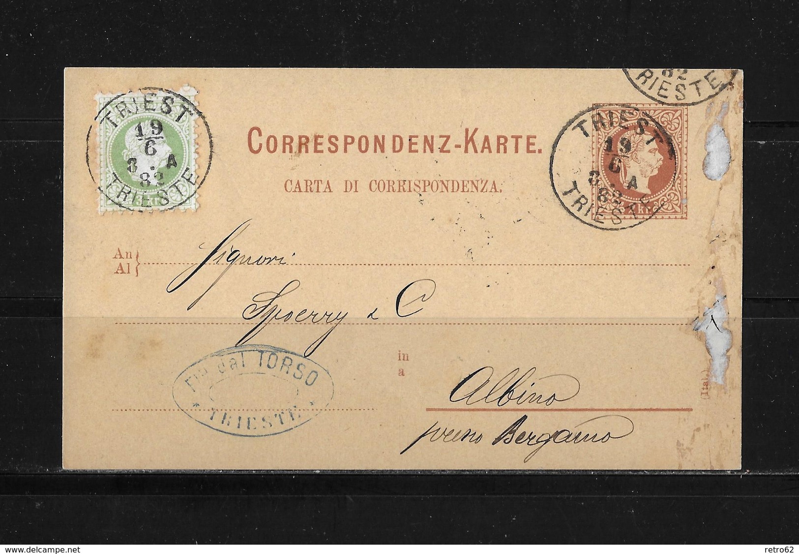 1882 ÖSTERREICH → GA ZuF Postkarte Triest Nach Albino Italien - Autres & Non Classés