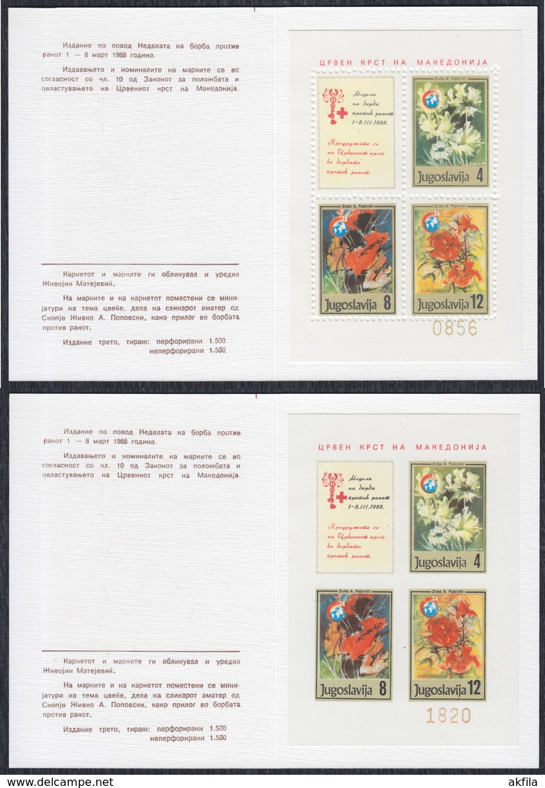 Yugoslavia 1988 Fight Against Cancer, Surcharge, Booklet Perforated And Imperforated - Booklets