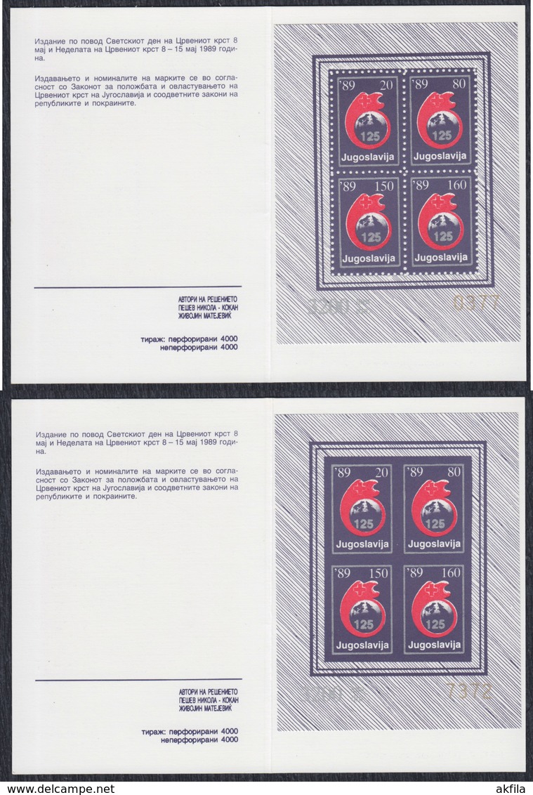 Yugoslavia 1989 Red Cross, Surcharge, Booklet Perforated And Imperforated  Michel 166-169 - Cuadernillos