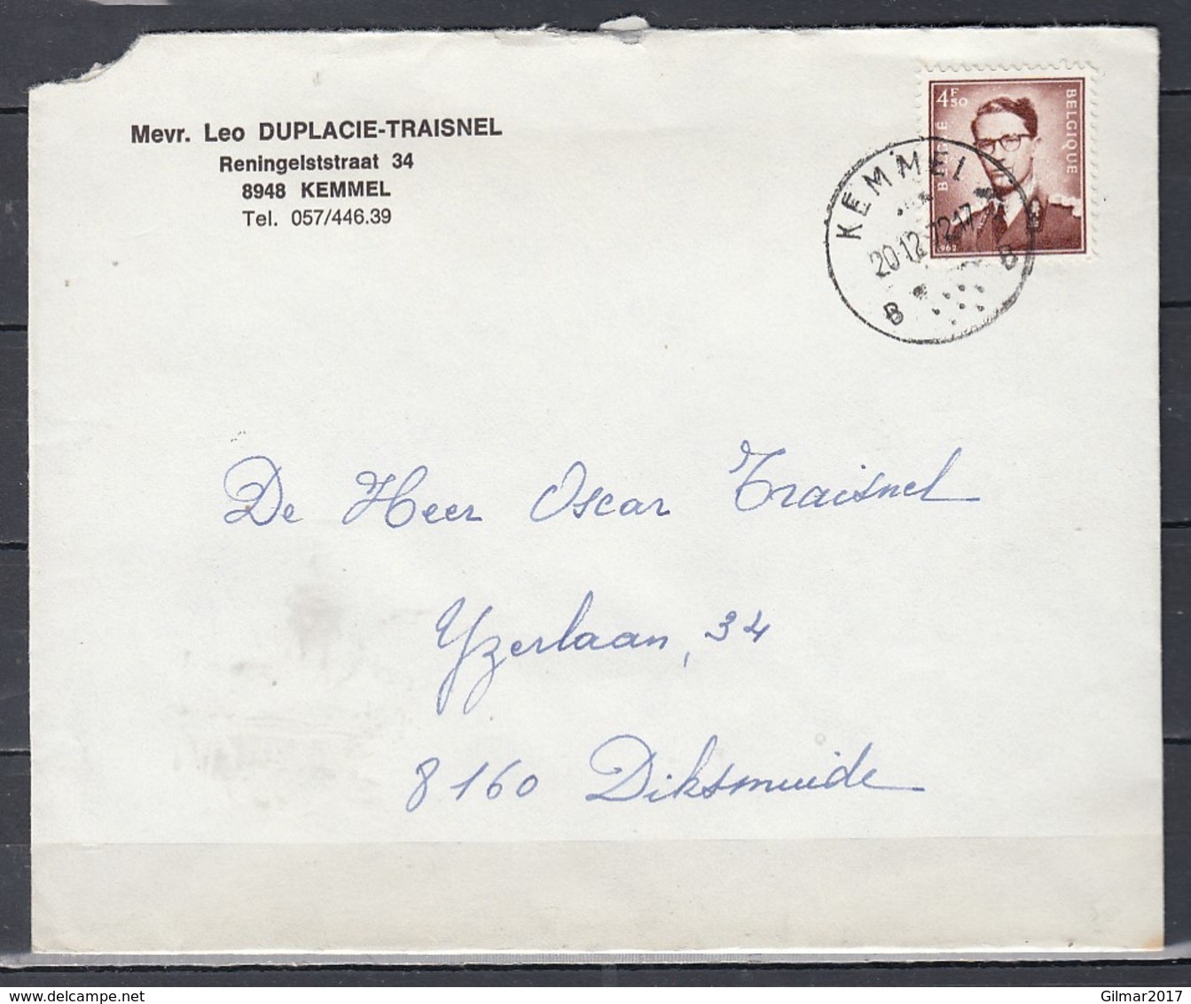 Brief Van Kemmel B Naar Diksmuide - 1953-1972 Lunettes