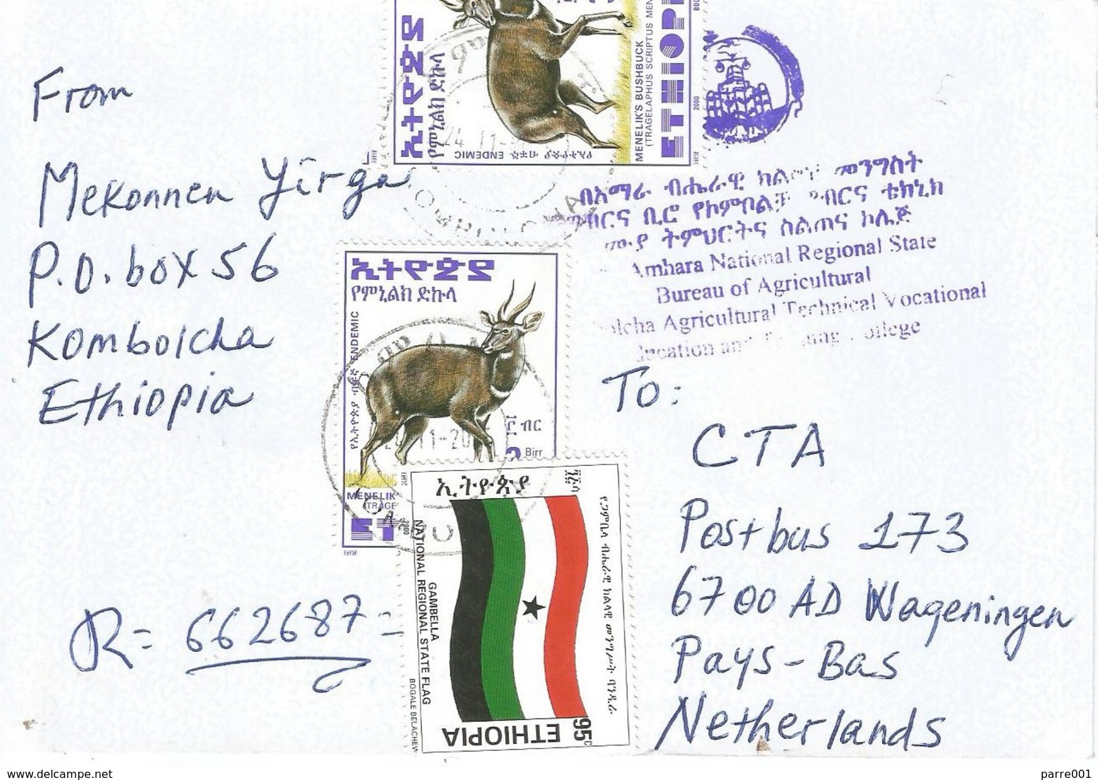 Ethiopia 2005 Kombolcha Flag Bushbuck Registered Cover - Ethiopië