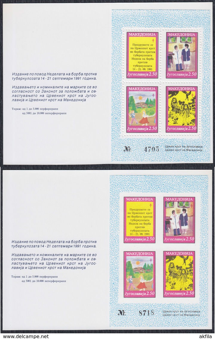 Yugoslavia 1991 Fight Against Tuberculosis, Surcharge, Booklet Perforated And Imperforated  Michel 208-211 - Carnets