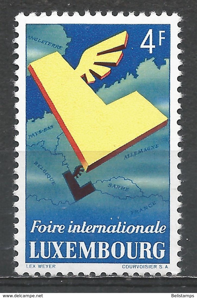 Luxembourg 1954. Scott #299 (MH) Intl. Fair, Luxembourg, Winged ''L'' Over Map  *Complete Issue* - Neufs