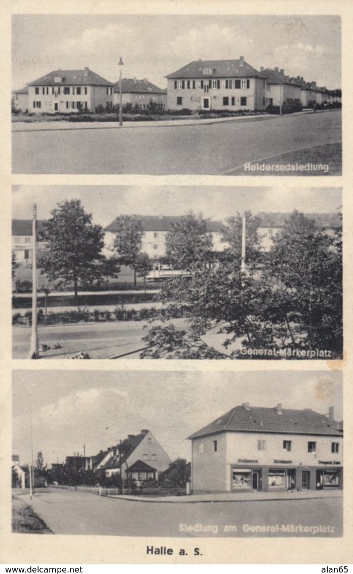 Halle A. S. Germany, Multi-view Market Place, Heiderandsledlung C1920s/30s Vintage Postcard - Autres & Non Classés