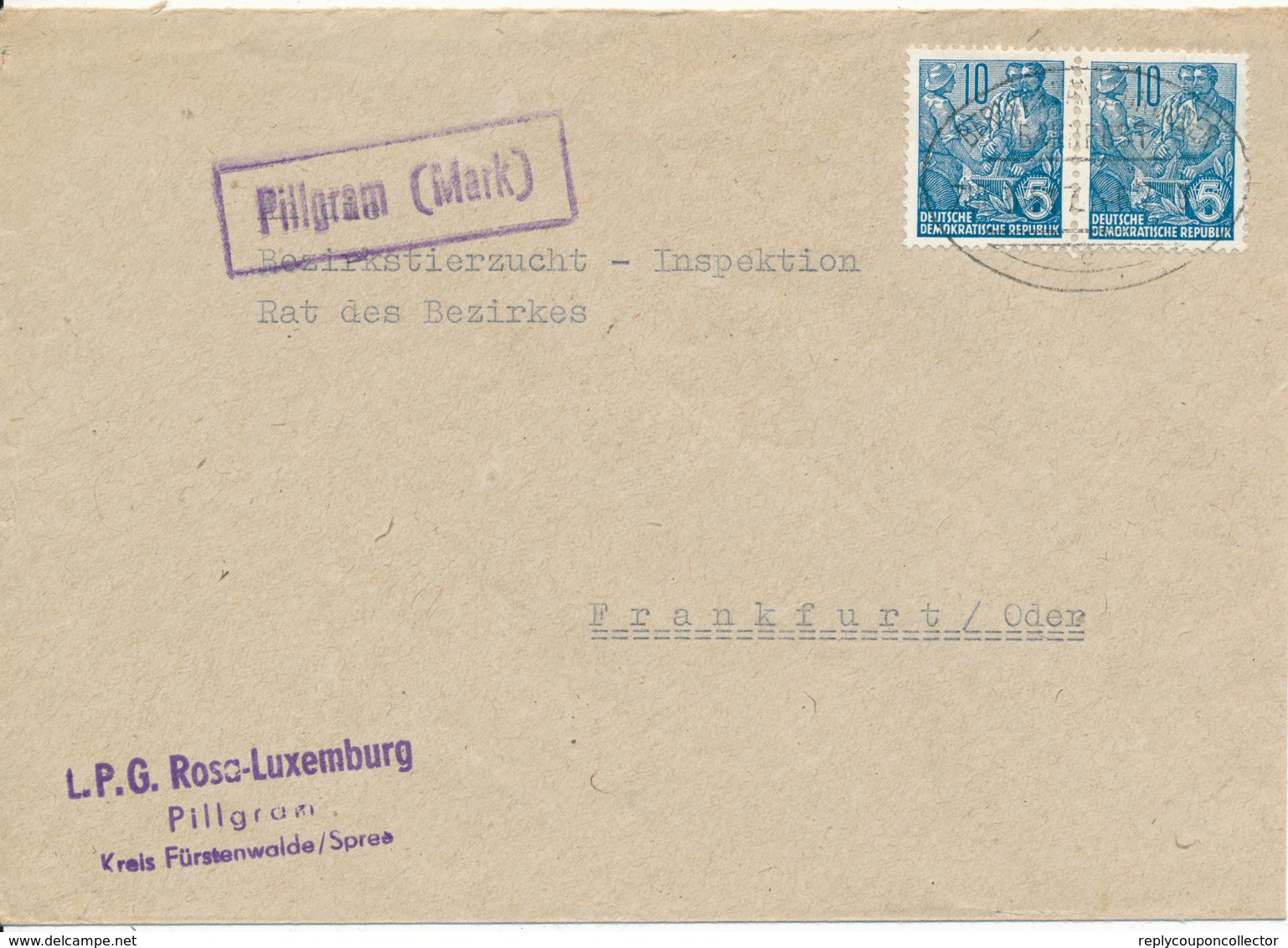 PILLGRAM (Mark) -  1959 , Brief Nach Frankfurt / O.  -  Landpoststempel , Postnebenstempel - Bahnpost - Maschinenstempel (EMA)
