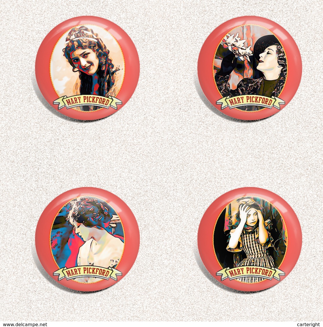 Mary Pickford Movie Film Fan ART BADGE BUTTON PIN SET 3 (1inch/25mm Diameter) 35 X - Films