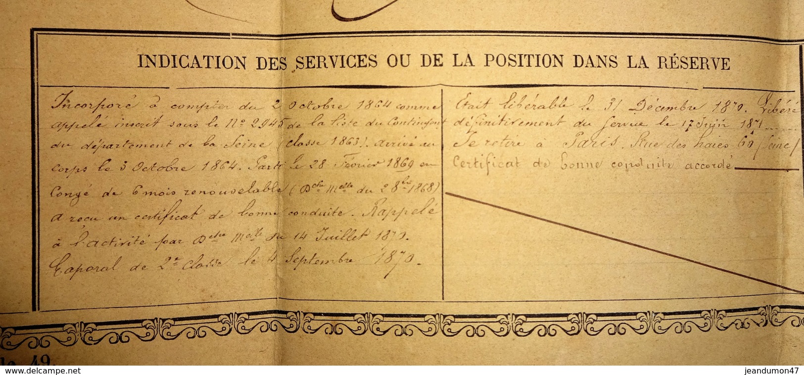 MARINE & COLONIES - ANNEE 1871 -  4 E REGIMENT D'INFANTERIE DE LA MARINE. CONGE DEFINITIF. SOLDAT DE LA CLASSE 1863 - Documents
