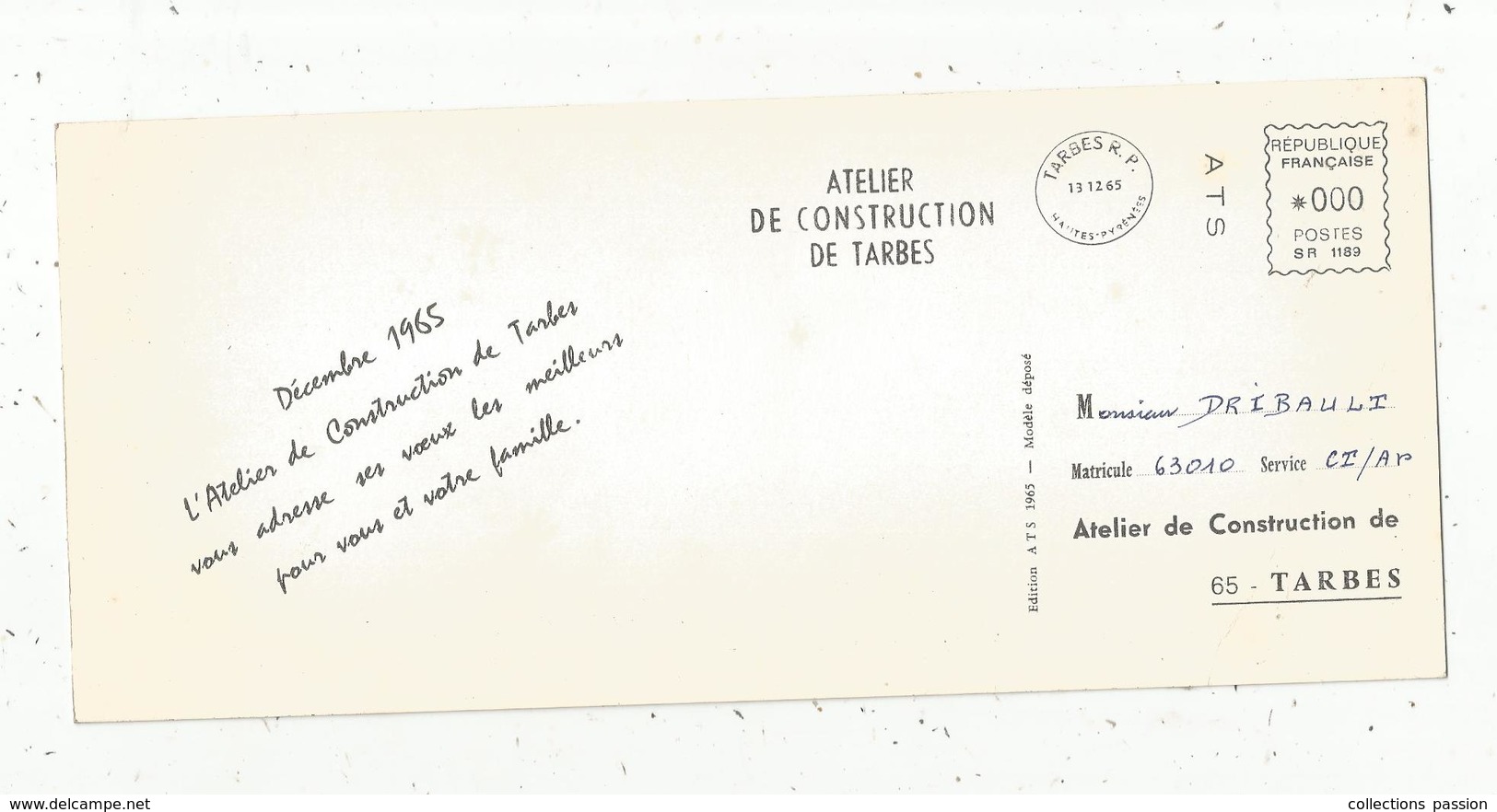 Cp, 230 X 100 Mm , Recherche Spatiale , ATELIER DE CONSTRUCTION DE TARBES , 1965 ,2  Scans, Frais Fr 1.75e - Publicité