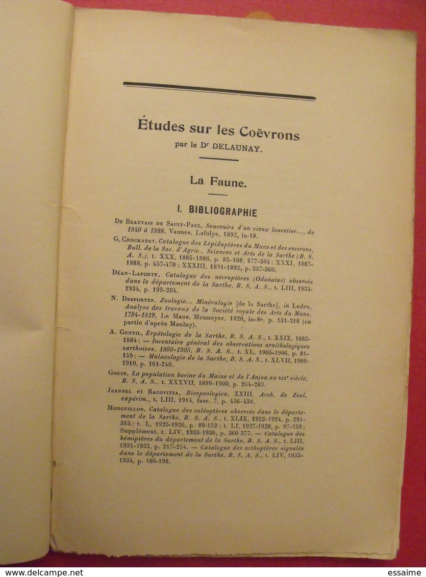 études Sur Les Coëvrons. La Faune. P. Delaunay. 1953. Mayenne Laval évron Sillé. Goupil. Dédicacé - Pays De Loire