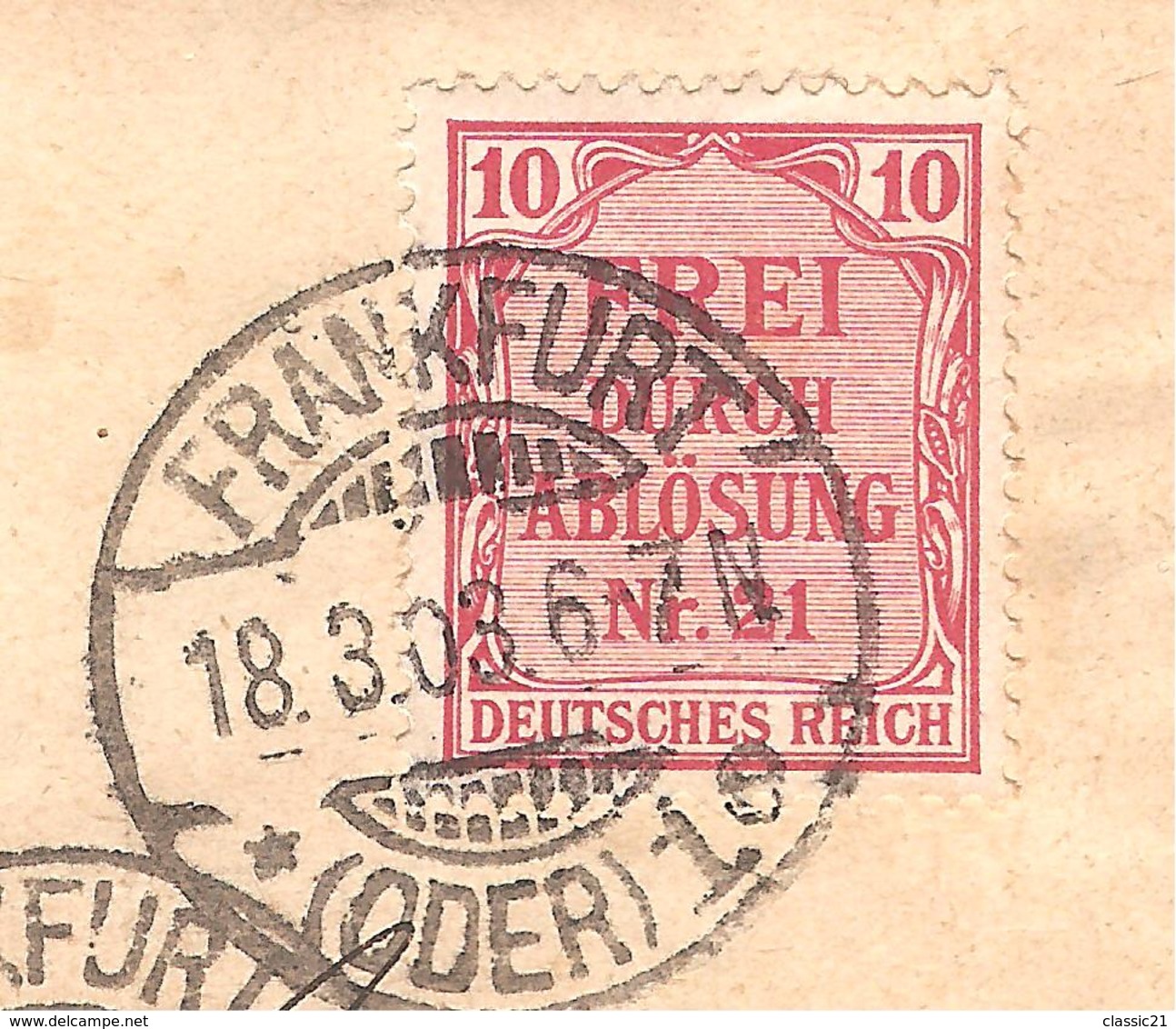 2885/ Deutsches Reich Frankfurt 1903 Frei Durch Ablösung Nr 21 N.Dobrilugk - Briefe U. Dokumente