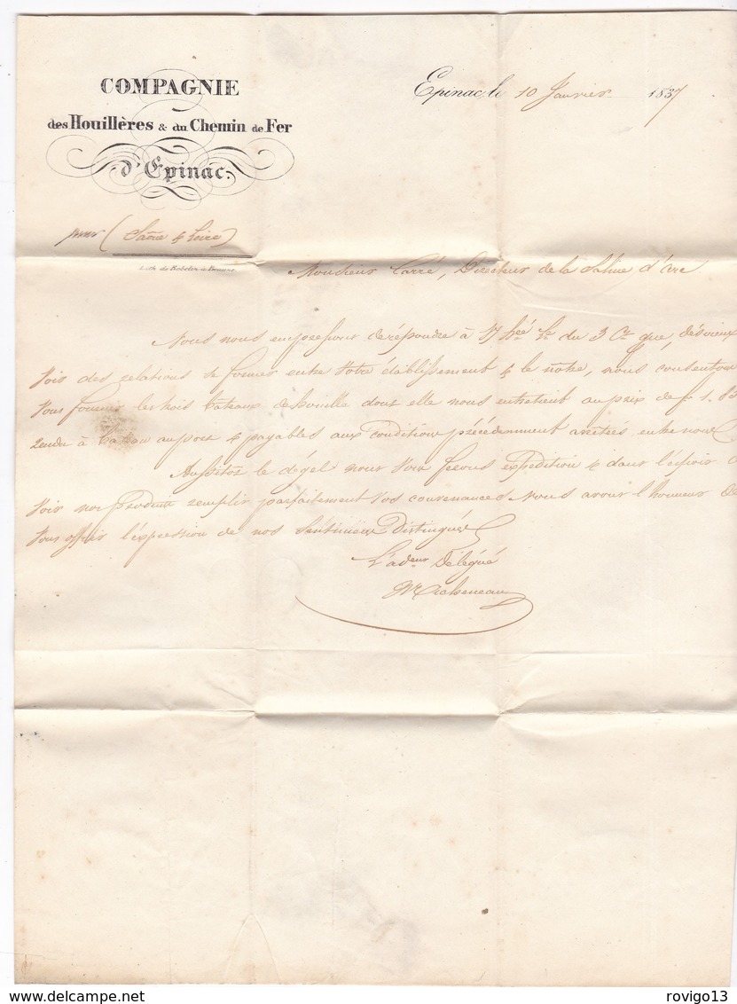 France, Saone Et Loire - Cursive 70/Epinac Avec Càd 12 De Autun Sur LAC De 1837 - Indice 9 - 1801-1848: Vorläufer XIX