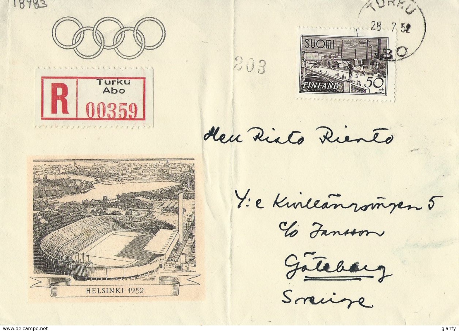 MELBOURNE AUSTRALIA XVI OLIMPIADE 1956 FDC To FINLAND - Sommer 1952: Helsinki