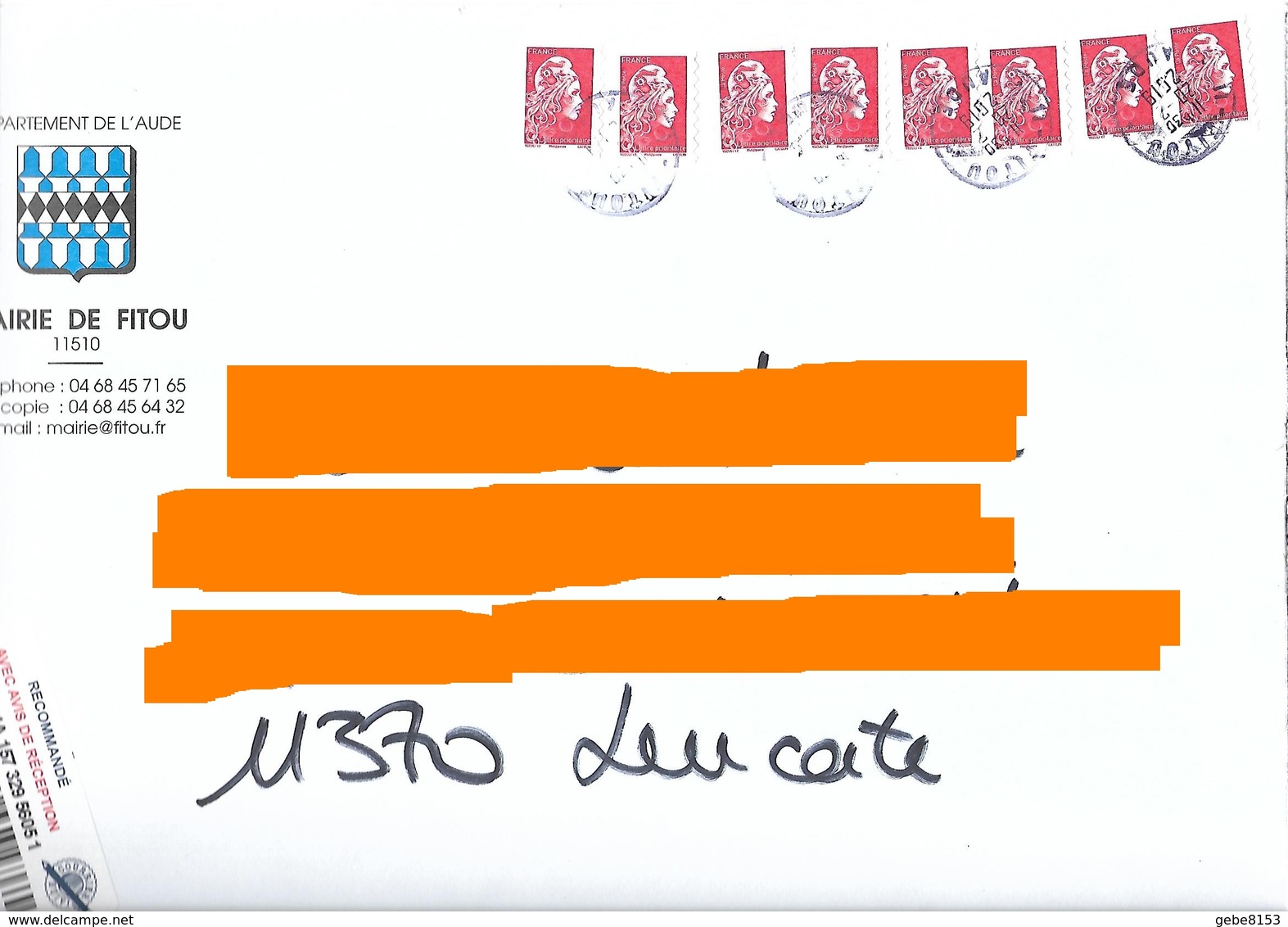 8 Marianne L'engagée Yseult YZ Lettre Prioritaire Sur Enveloppe Illustrée Mairie De Fitou Aude Cachet Manuel - 2018-2023 Marianne L'Engagée