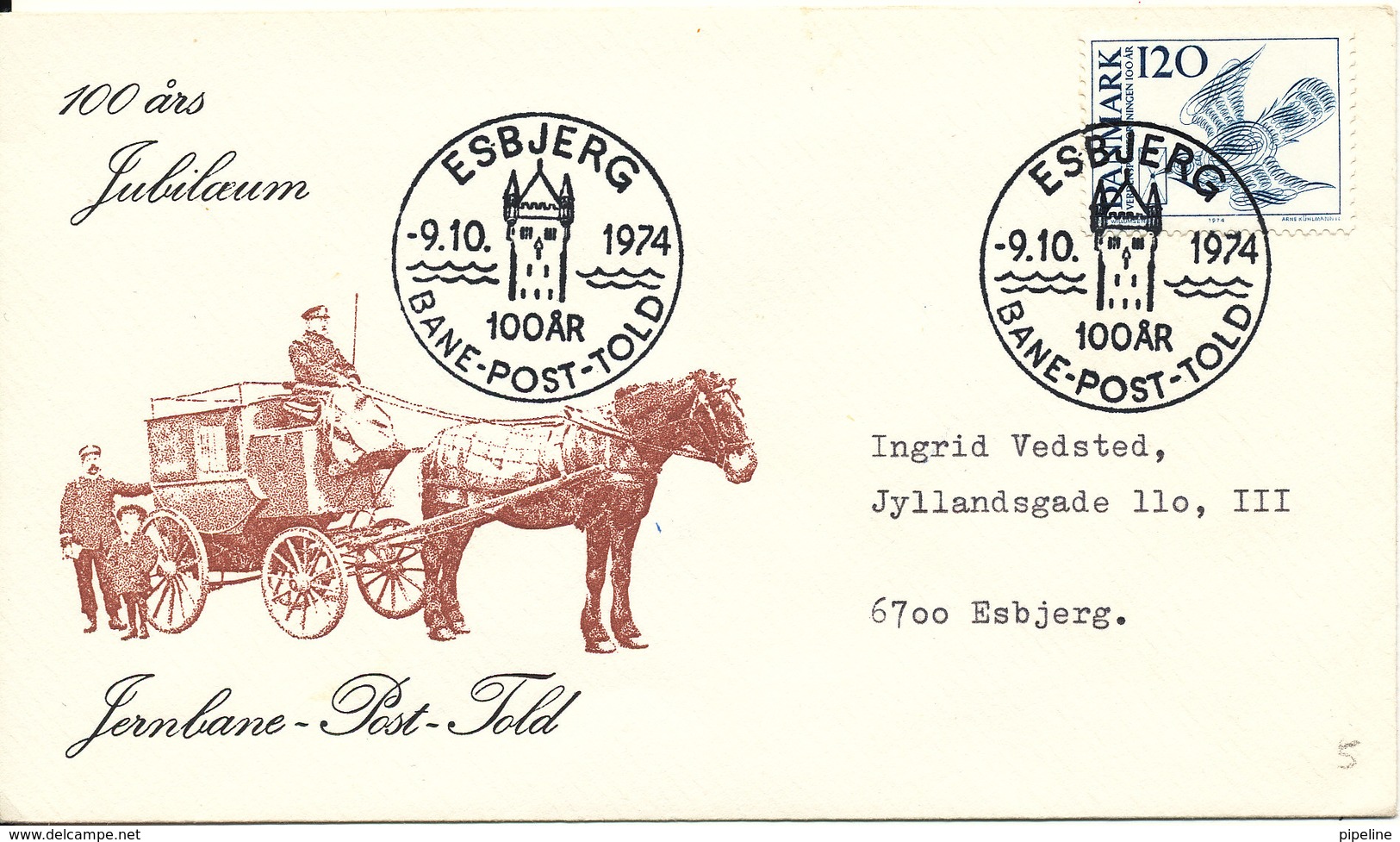 Denmark Cover With Special Postmark And Cachet Esbjerg 9-10-1974 Rail - Post - Customs - Covers & Documents