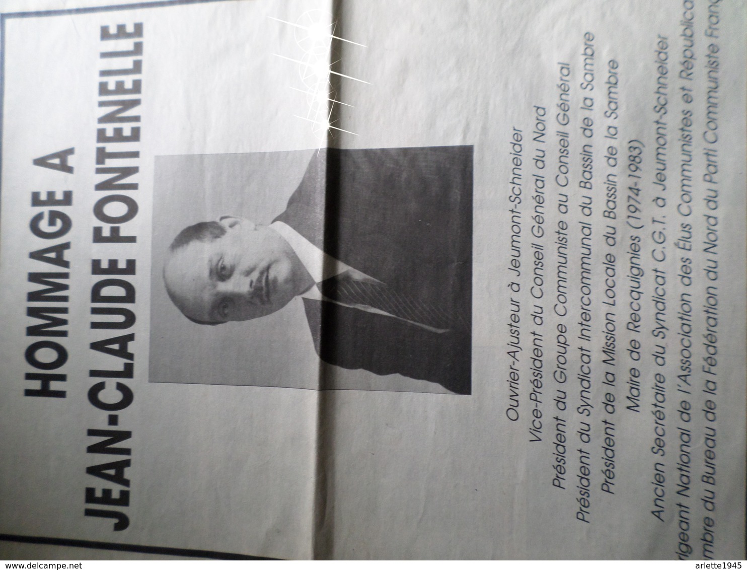 1988 HOMMAGE A JEAN - CLAUDE FONTENELLE MAIRE DE RECQUIGNIES (NORD) - Non Classés