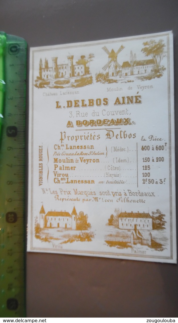 Carte Porcelaine De Visite Delbos Ainé Vin De Bordeaux - Cartes De Visite