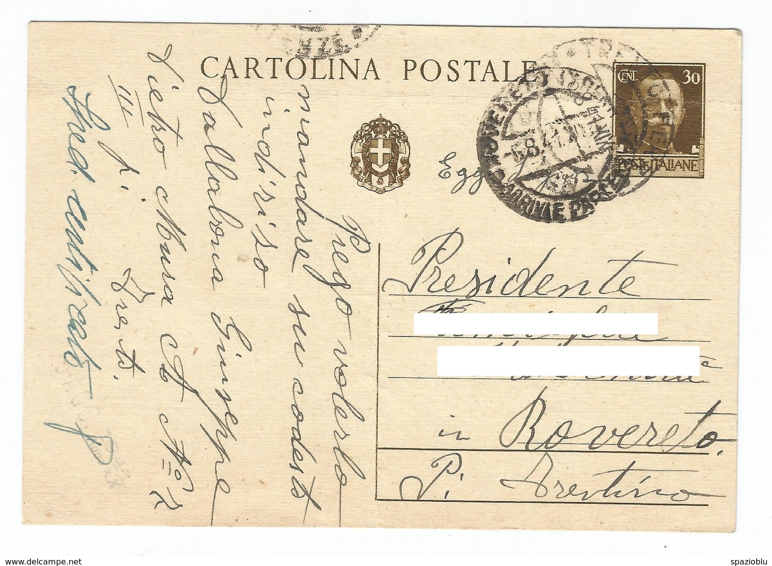 1941, Cartolina Postale D'epoca 30.cent - Storia Postale