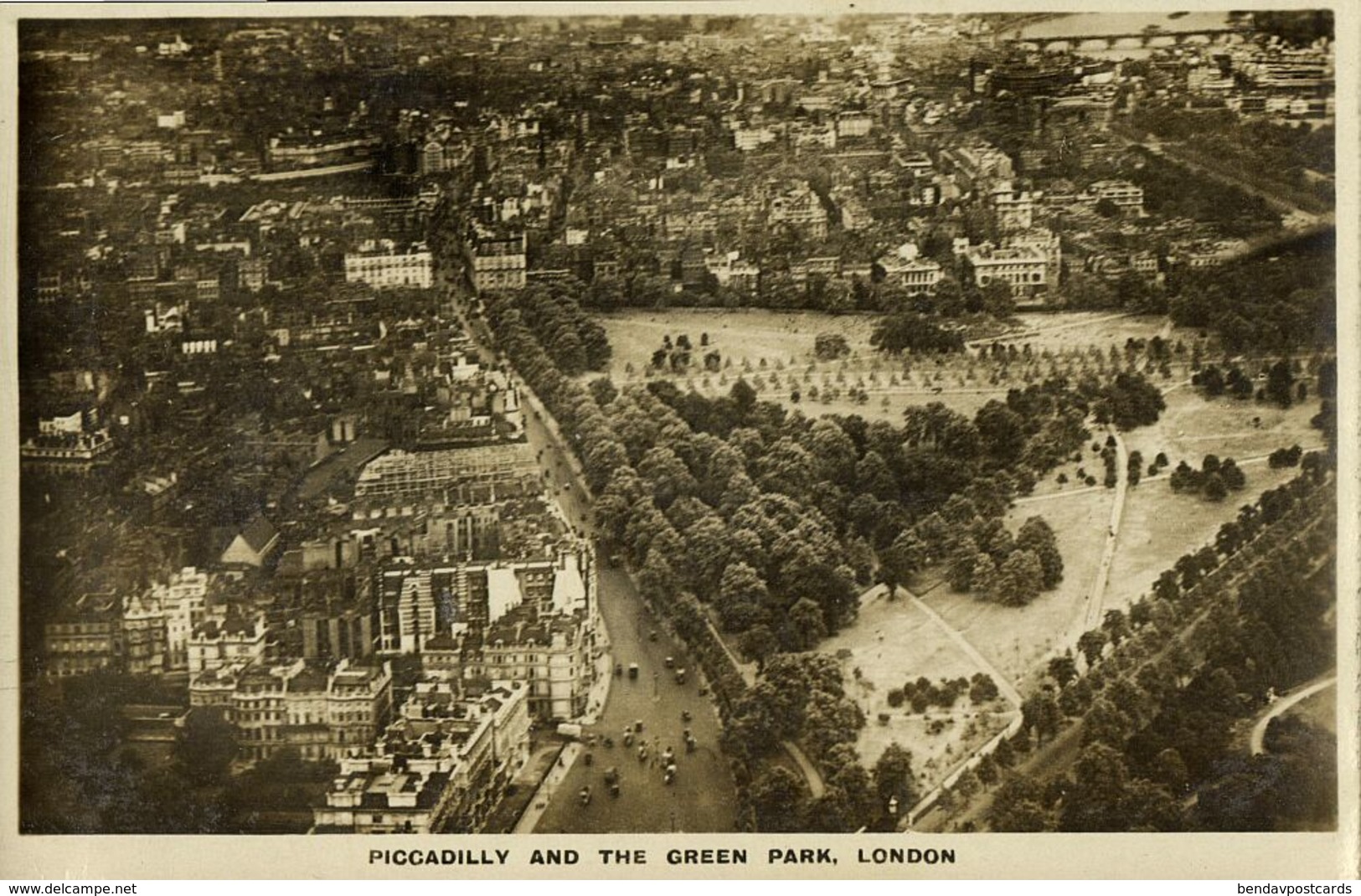 London, Piccadilly And The Green Park (1920s) Aerial View RPPC - Piccadilly Circus