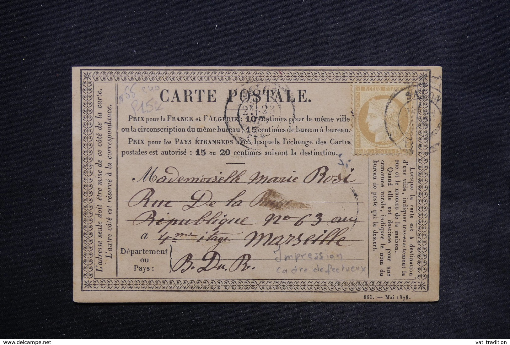 FRANCE - Carte Précurseur ( Avec Petite Variété ) De Salon Pour Marseille , Affranchissement Cérès - L 24052 - Vorläufer