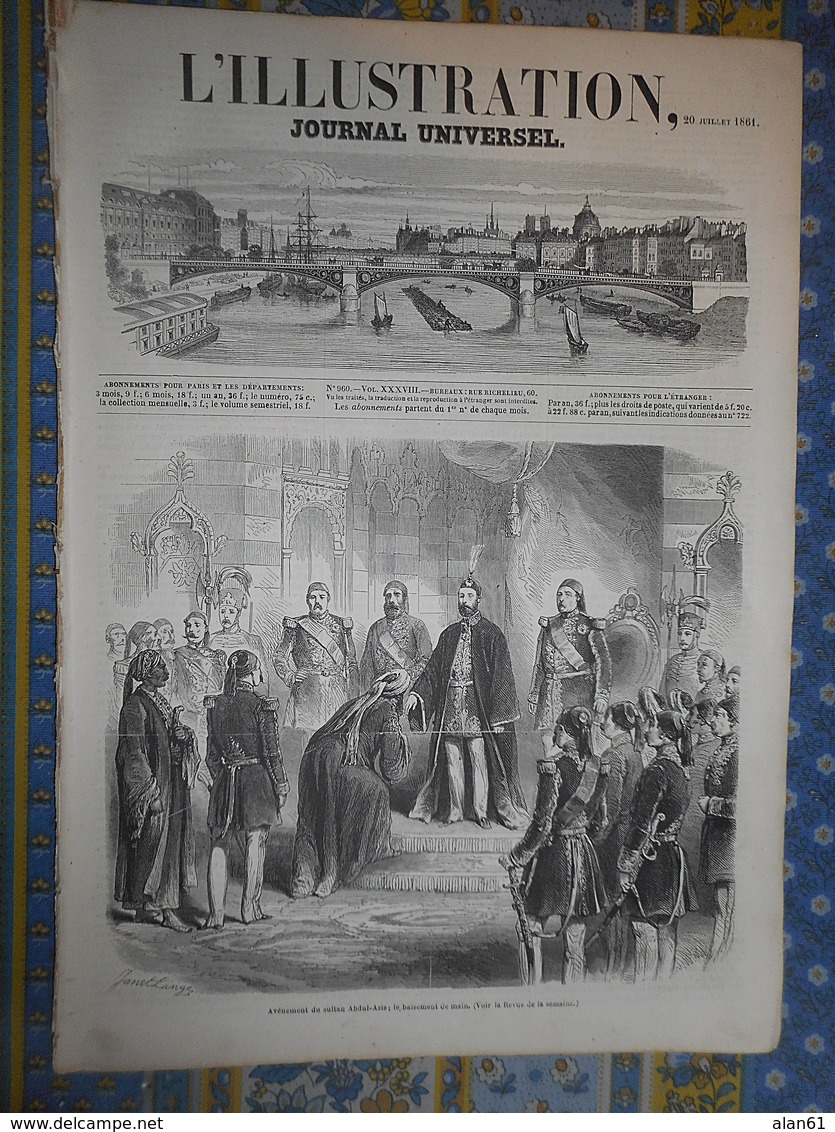 L' ILLUSTRATION 20/07/1861 EMPIRE OTTOMAN SULTAN ABDUL AZIS ROME ROI DE SIAM FREMIET HARLEM NANTES SUISSE NIDWALD UNTERW - 1850 - 1899