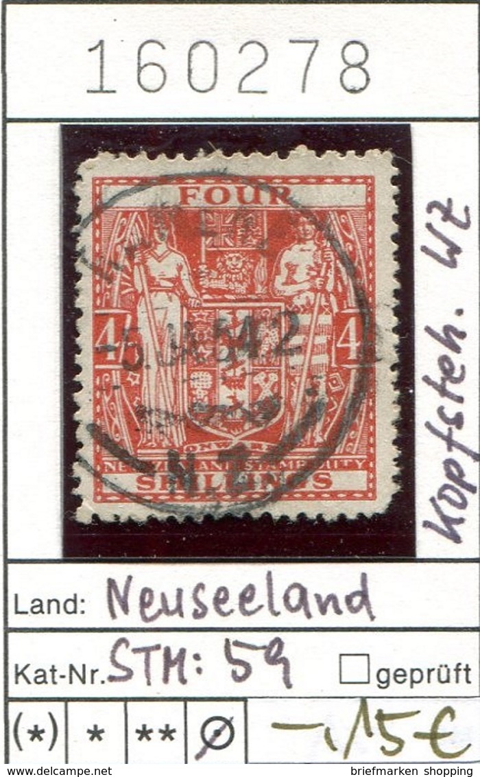 Neuseeland - New Zealand - Michel Steuermarke  Tax-stamp 4/- Shillings - Oo Oblit. Used Gebruikt - Postal Fiscal Stamps