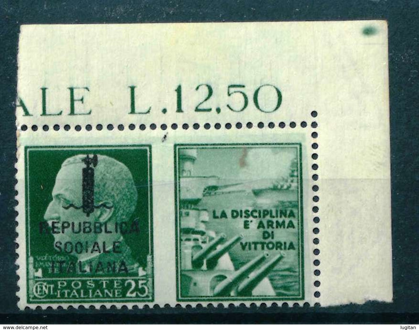 VARIETA' - REPUBBLICA  SOOIALE ITALIANA SASS. 25 K - NUOVO MNH**  - PROPAGANDA DI GUERRA ADF - Oorlogspropaganda