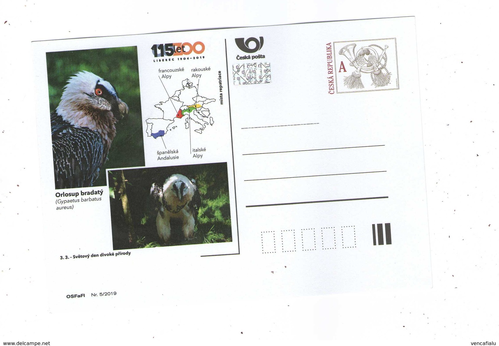 Czech Republic 2019 - Gypaetus Barbatus, ZOO Liberec, Special Postal Stationery, MNH - Águilas & Aves De Presa