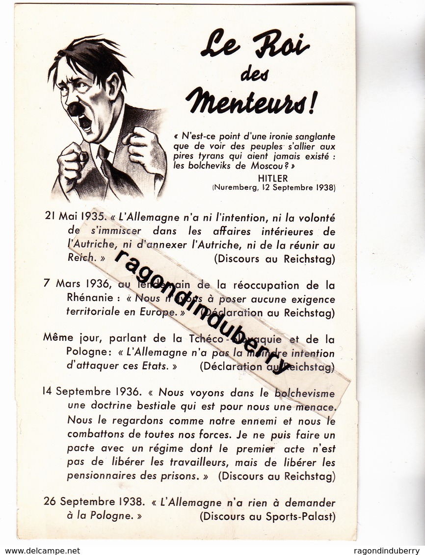 CPA - ADOLPHE HITLER Le ROI Des MENTEURS - CARTE SATIRIQUE Sur Hostilité Envers AUTRICHE, POLOGNE, TCHECO-SLOVAQUIE - Autres & Non Classés