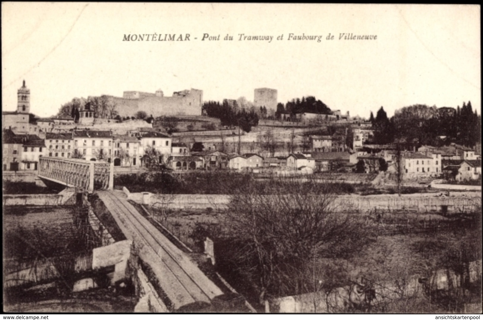 Cp Montélimar Drôme, Pont Du Tramway Et Faubourg De Villeneuve - Autres & Non Classés