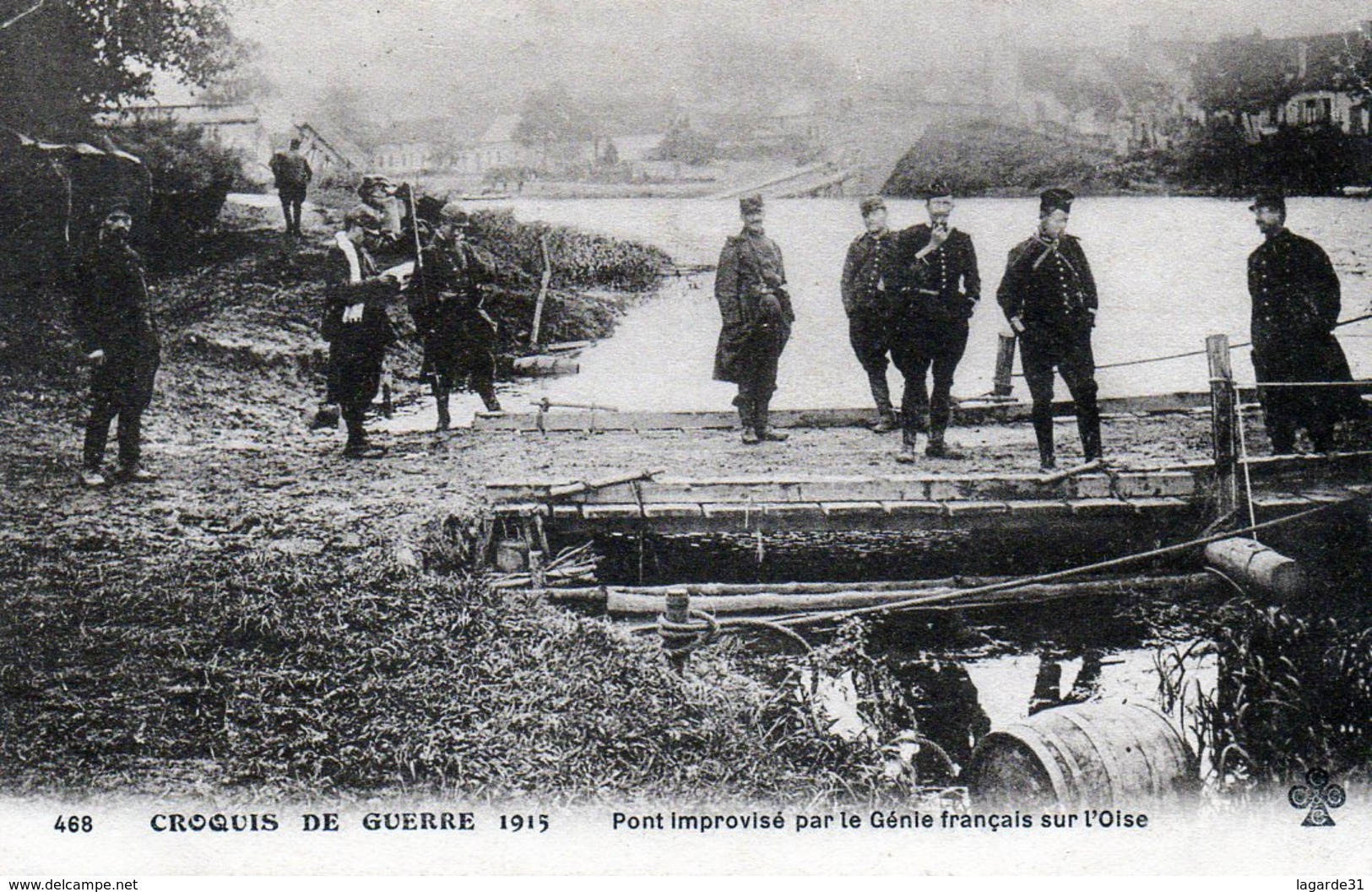 Croquis De Guerre 1915 Pont Improvisé Par Le Genie Franais Sur L'oise ( Rare Et Unique Sur Delcampe ) - Manoeuvres