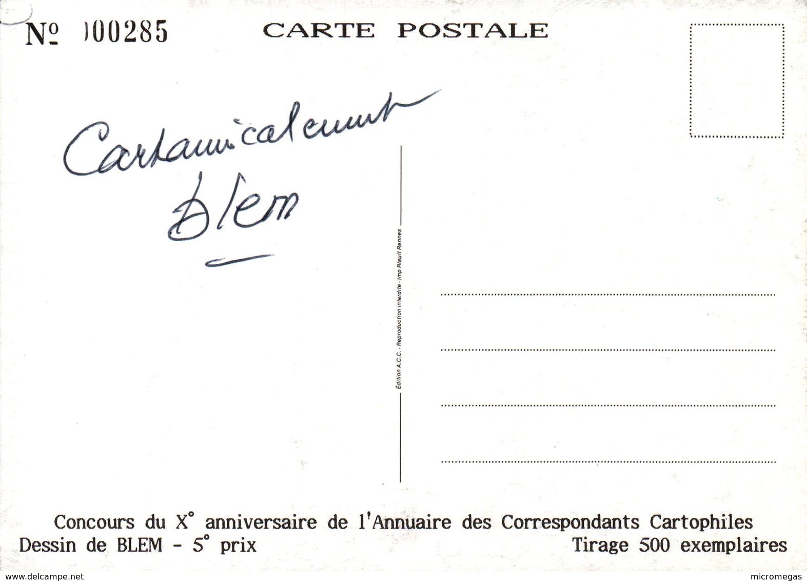 Concours Du X° Anniversaire De L'Annuaire Des Correspondants Cartophiles -- Dessin De Raymond BLEM - 5e Prix - Bourses & Salons De Collections