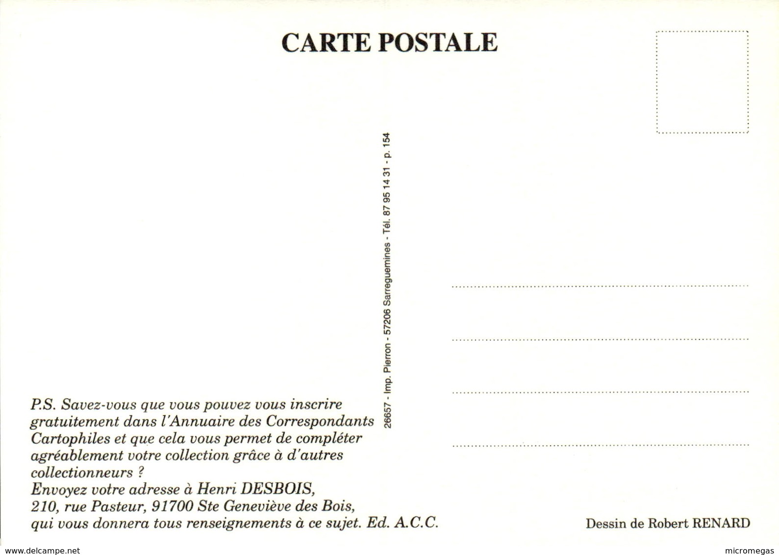 Annuaire Des Correspondants Cartophiles -- Dessin De Robert Renard - Collector Fairs & Bourses