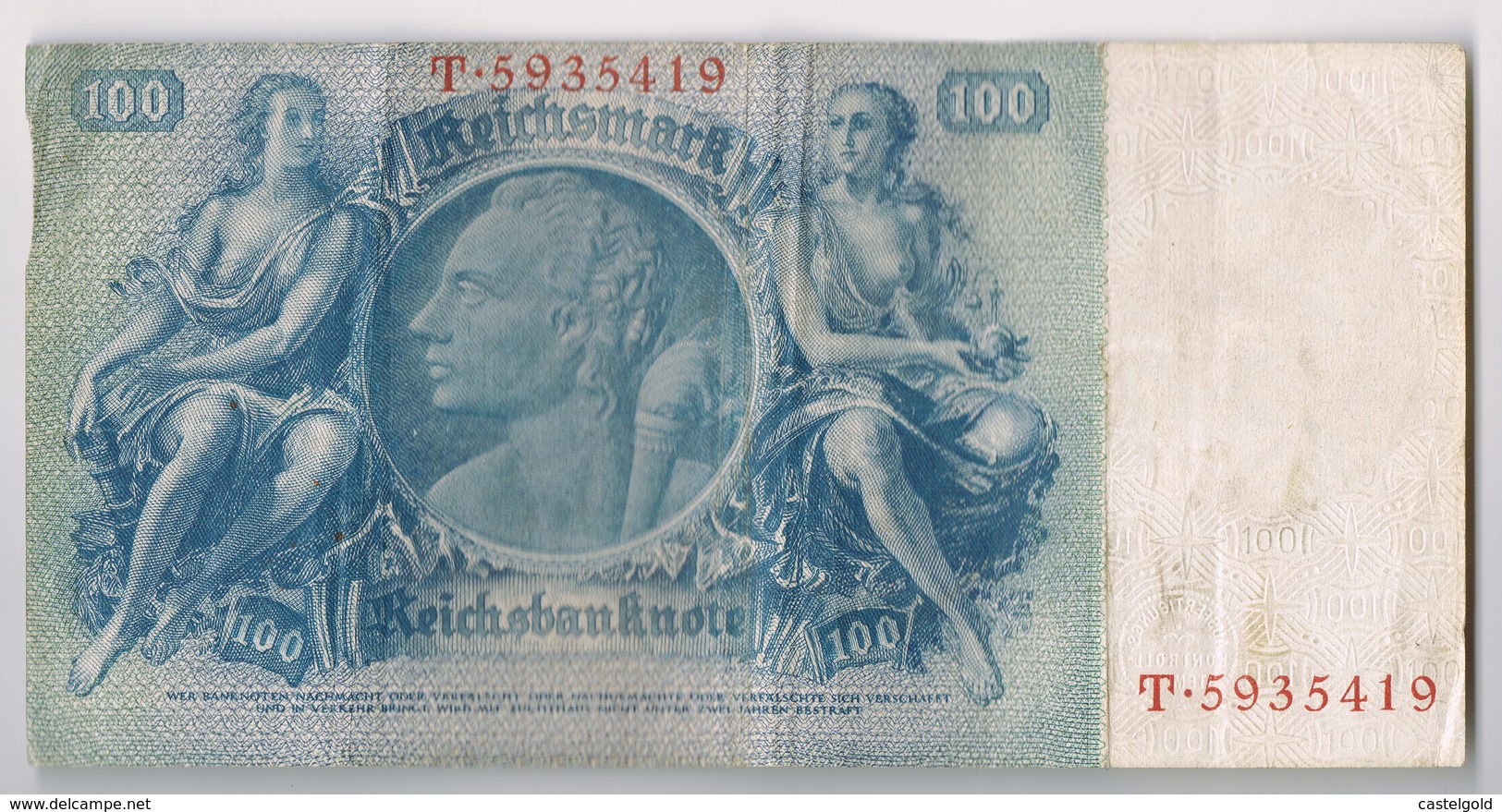 BILLET DE BANQUE D'ALLEMAGNE 100 REICHSMARK Du 24 Juin 1935 N° T.5935419 état TTB - 100 Reichsmark