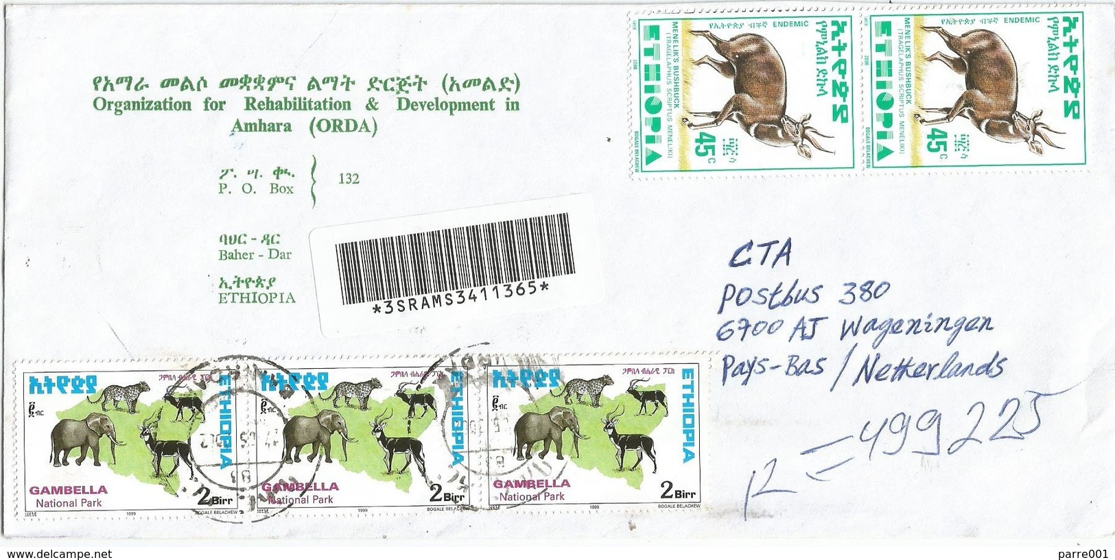Ethiopia 2002 Bahirdar Elephant Leopard Cat Antilope Bushbuck Registered Cover - Ethiopie