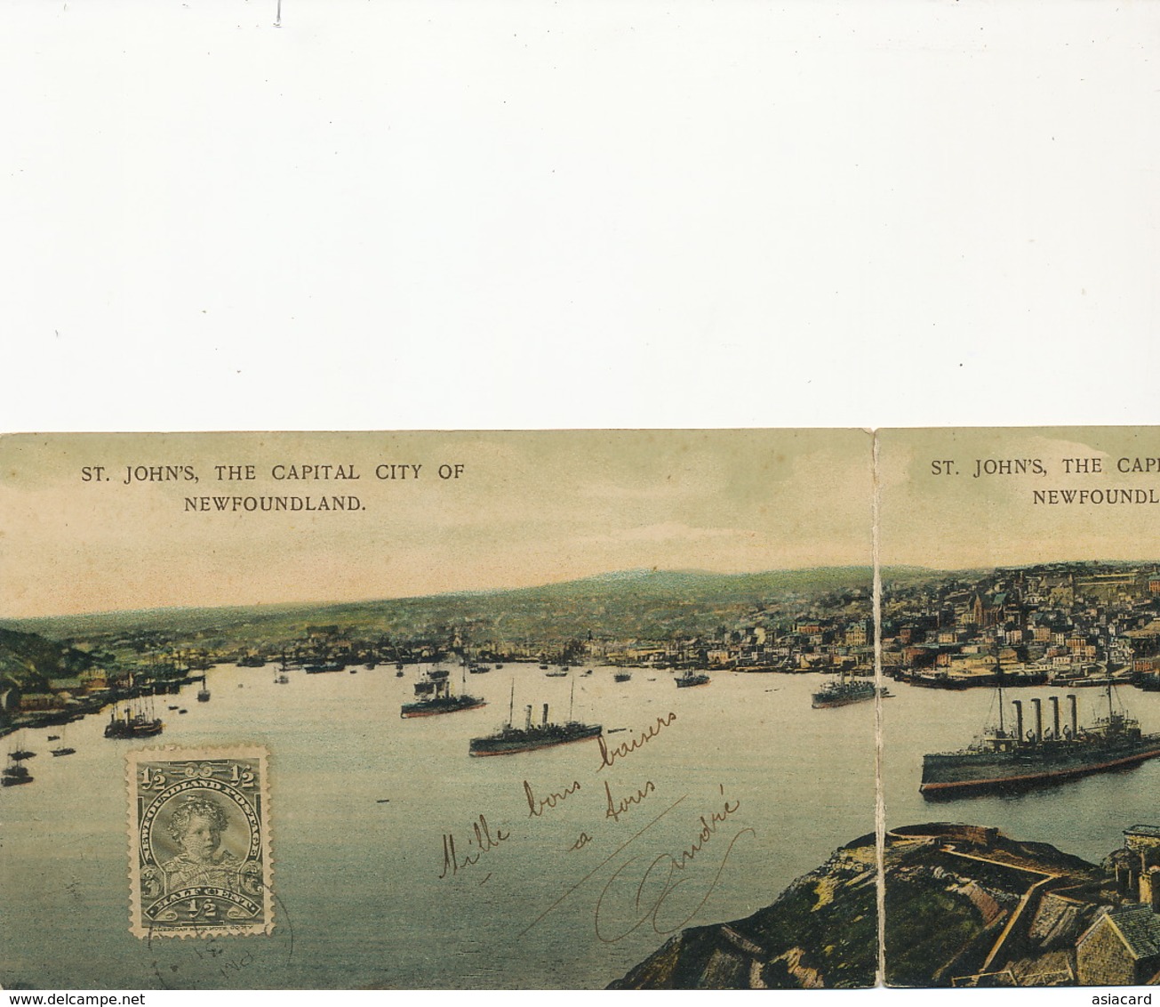 Double Fold Panoramic Card St John's Newfoundland . Stamped Not Used Edyt Byrne's - St. John's