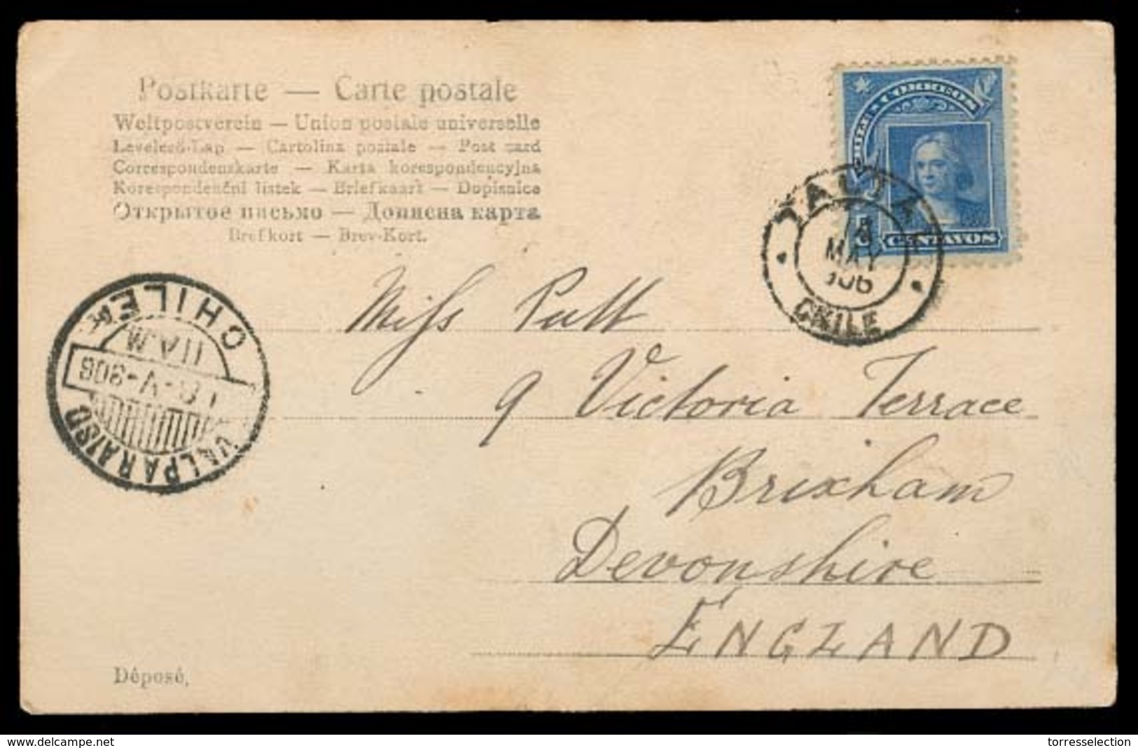 CHILE - Stationery. 1908. Taltal - UK. Fkd PPC. VF. - Chile