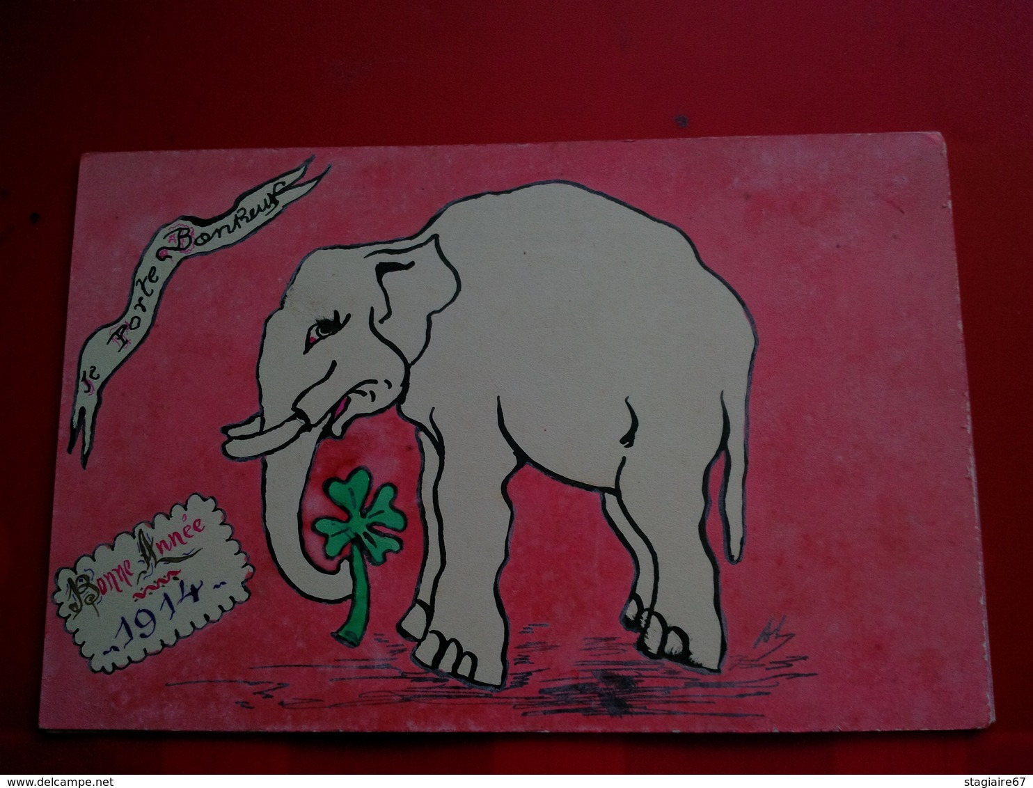 PEINTE A LA MAIN BONNE ANNEE 1914 ELEPHANT - New Year