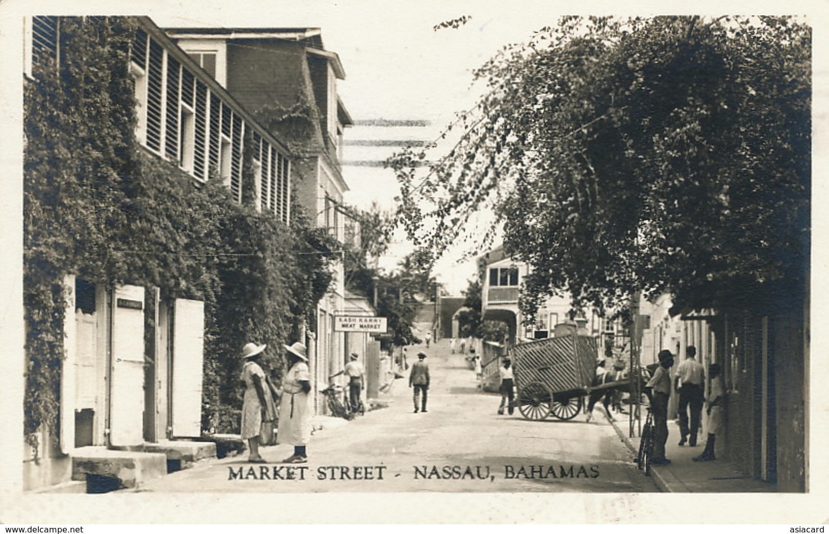 Nassau Bahamas Real Photo Market Street P. Used 1936 Stampe Removed - Bahama's