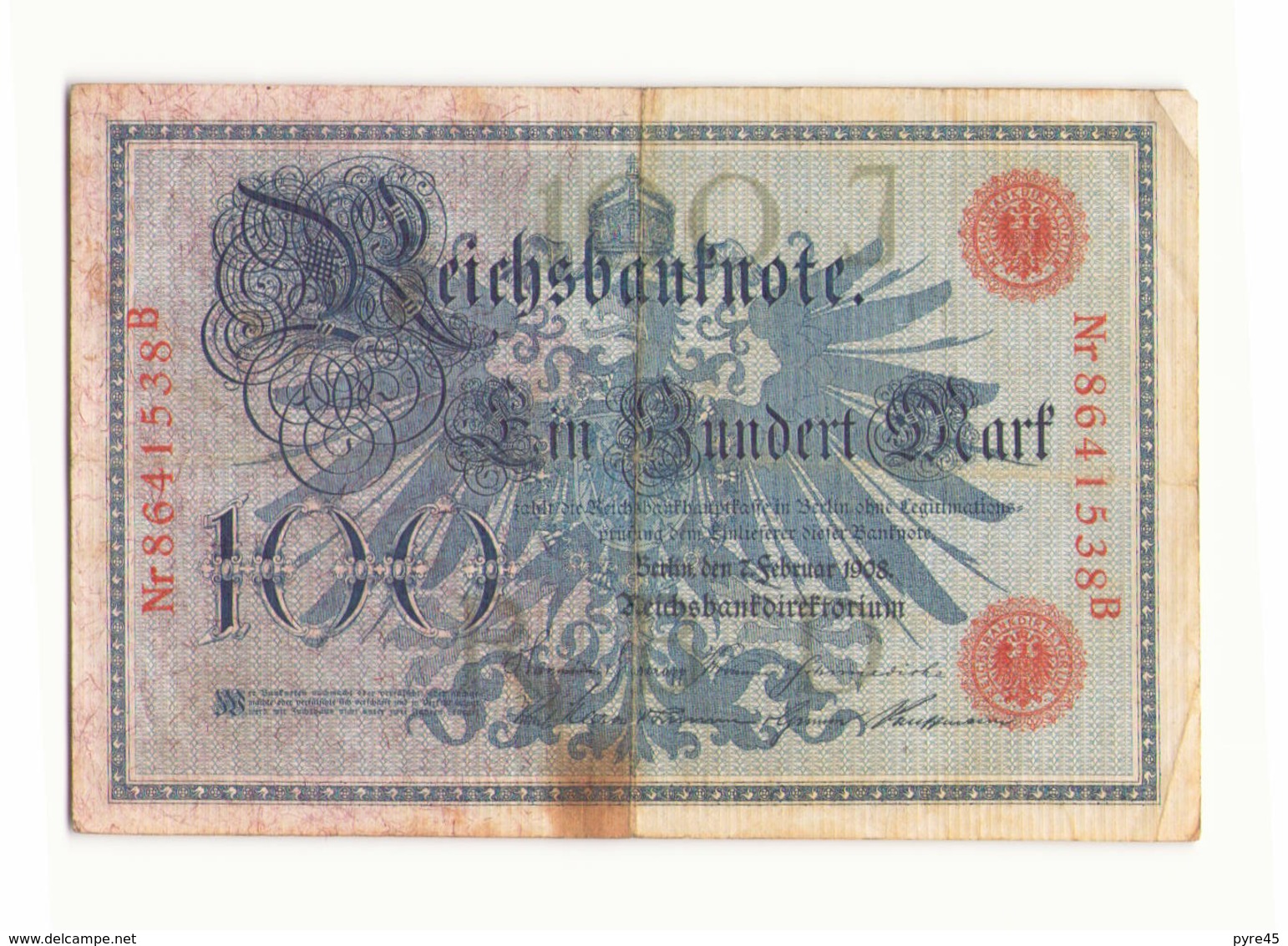 Allemagne Billet 100 Mark 7 Février 1908 ( Pliures, Déchirures, Rousseurs Taches  ) - 100 Mark