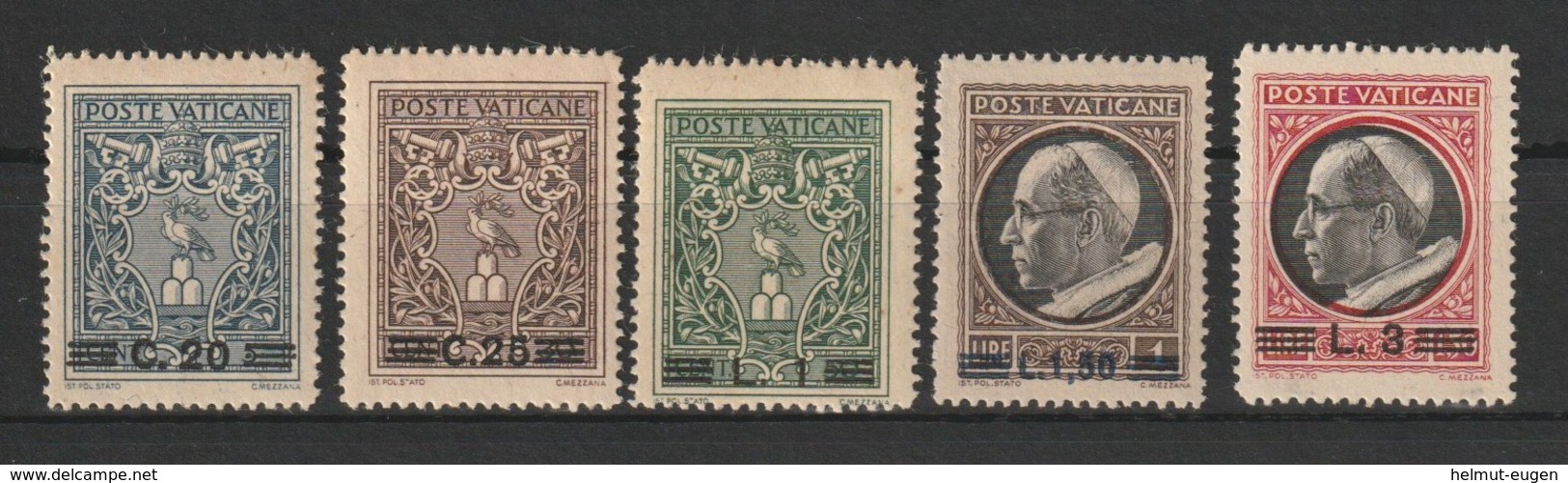 MiNr. 116 - 120 Vatikanstadt 1945, 29. Dez. Freimarken. MiNr. 103-112 Mit Aufdruck. - Ungebraucht