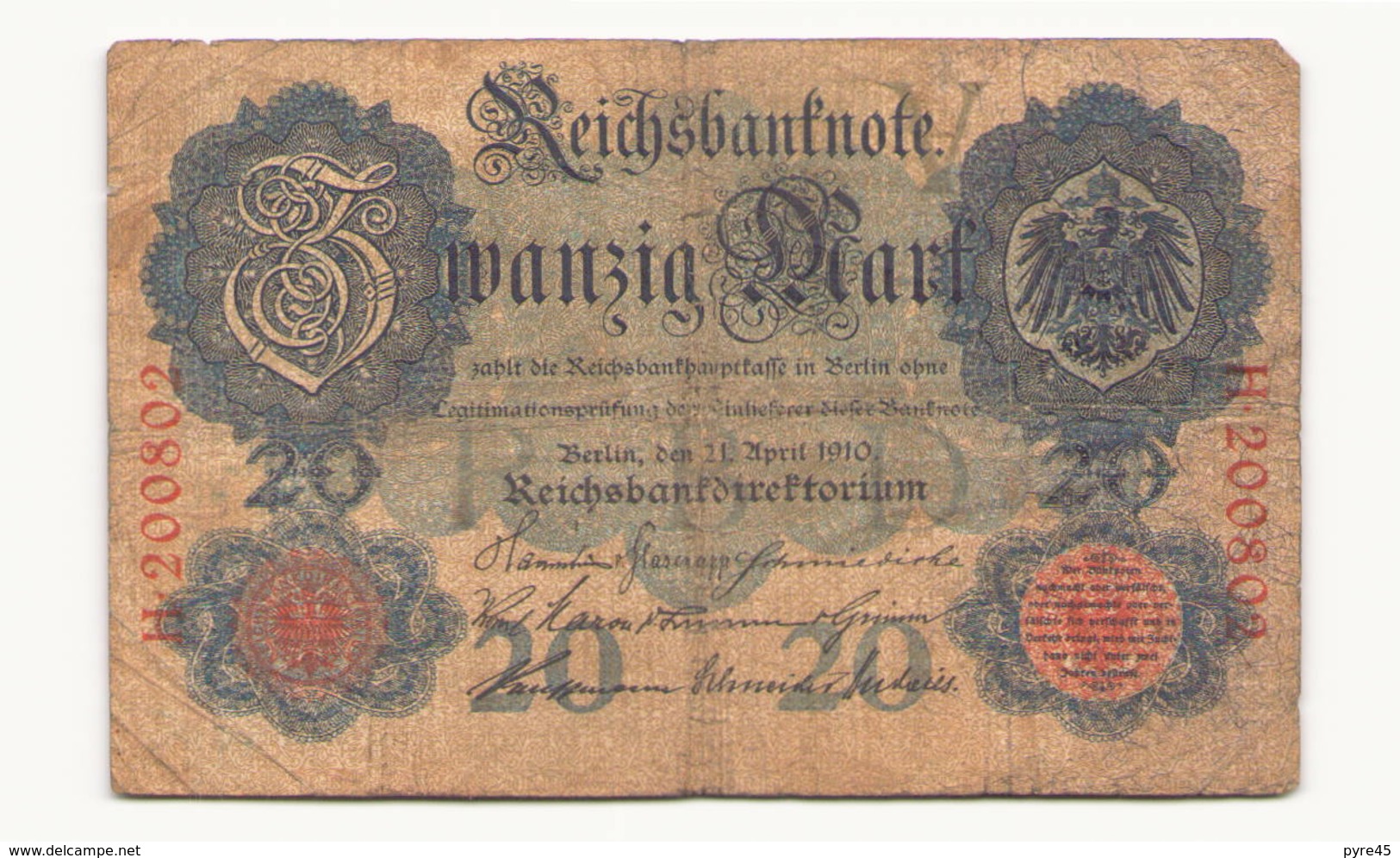 Allemagne Billet 20 Mark 1910, ( Pliures, Déchirures, Rousseurs Taches  ) - 20 Mark