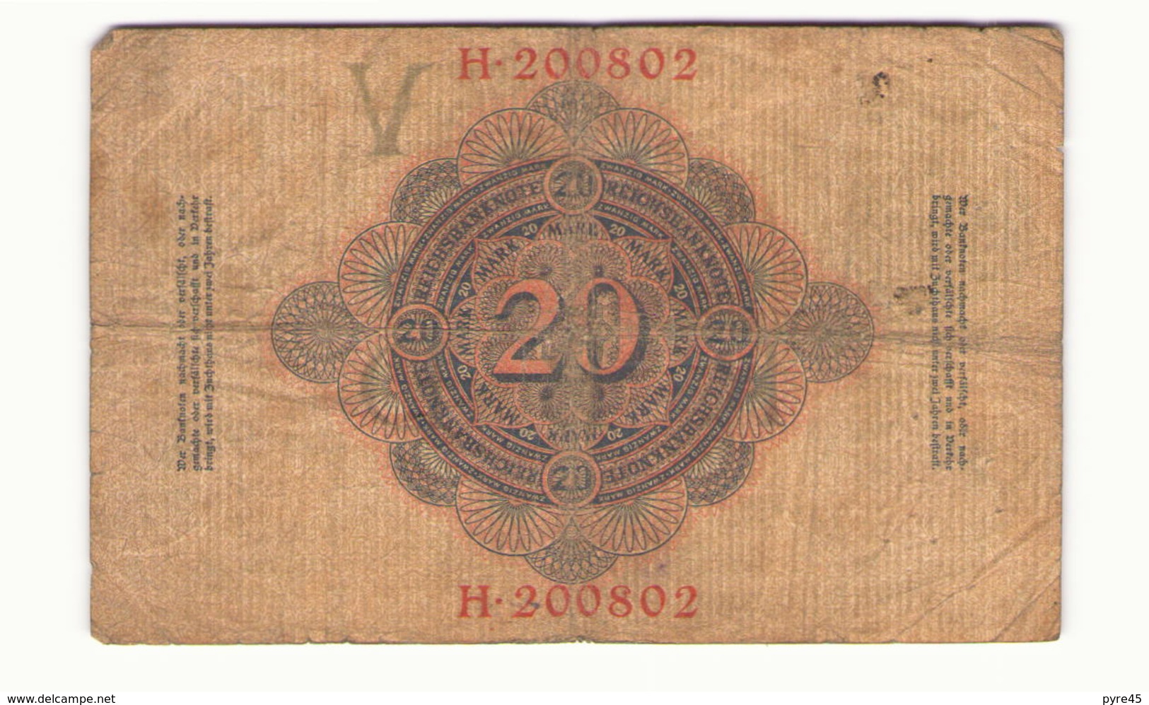 Allemagne Billet 20 Mark 1910, ( Pliures, Déchirures, Rousseurs Taches  ) - 20 Mark