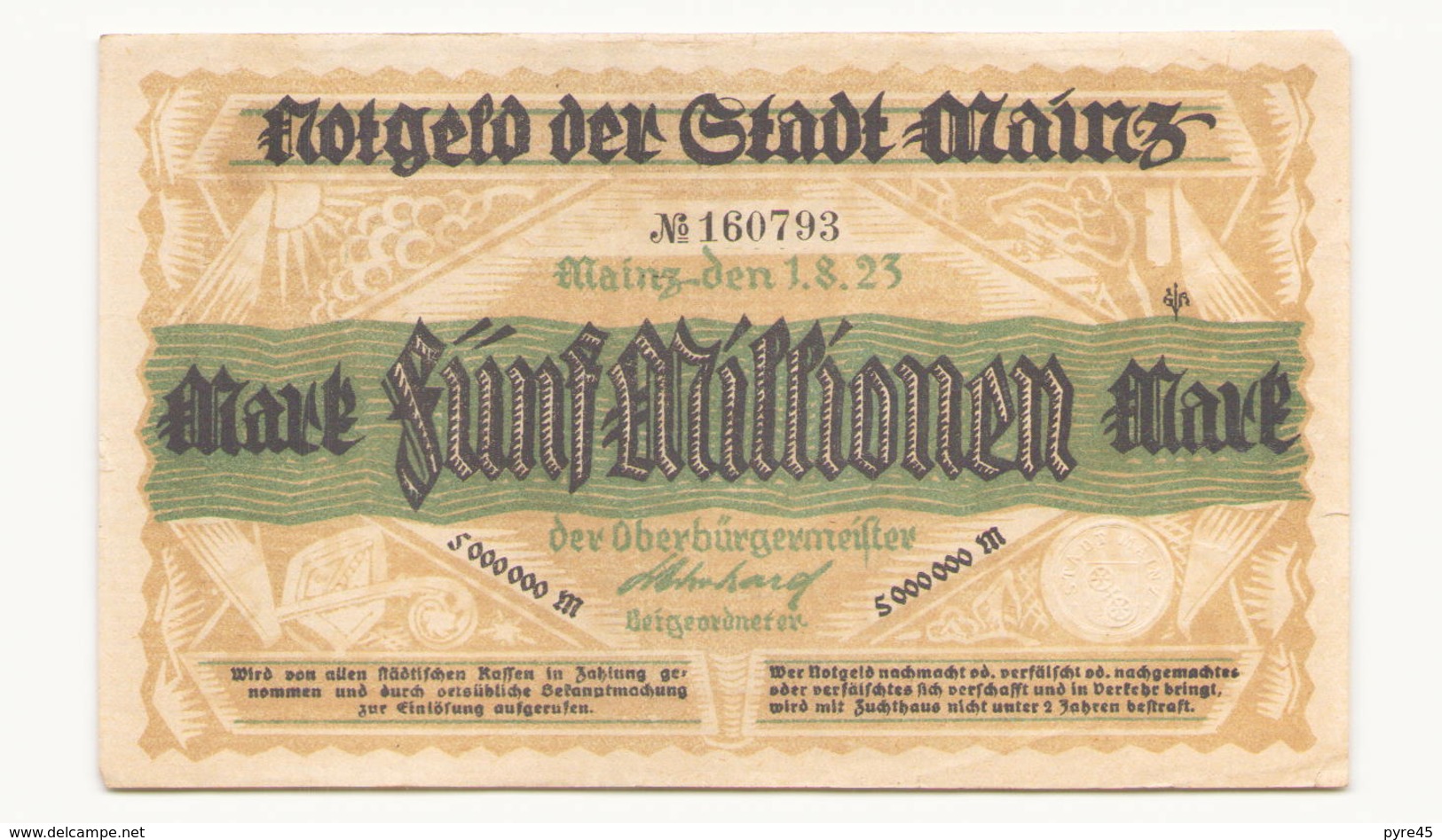 Allemagne Billet 5 Millionen  Mark 1923, ( Pliures, Déchirures, Rousseurs Taches  ) - 5 Millionen Mark